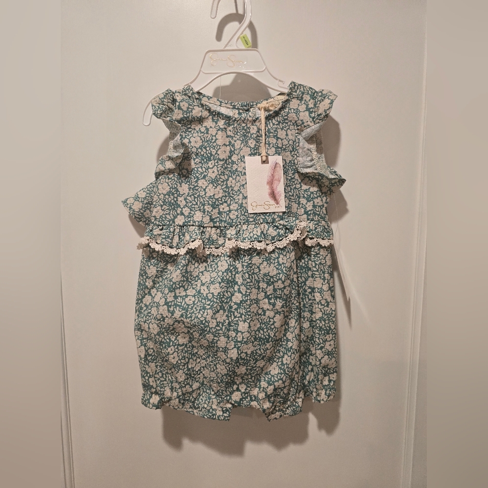 Jessica Simpson Baby Floral Ruffle Kids Romper With Mathching Hat/Glasses NWT